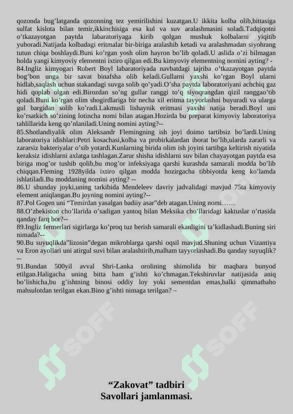 Kimyo zakovat savollari. 6