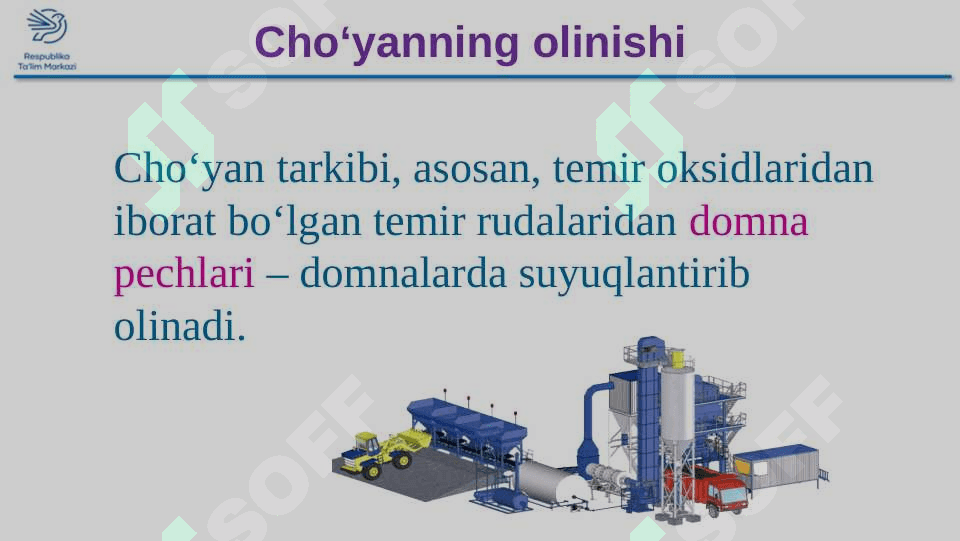 CHO'YAN ISHLAB CHIQARISH. O'ZBEKISTONDA METALLURGIYA. 8