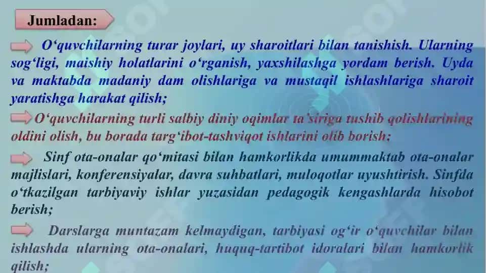 Maktabdagi tarbiyaviy ishlar tizimida boshlang‘ich sinf rahbarining faoliyati. 7