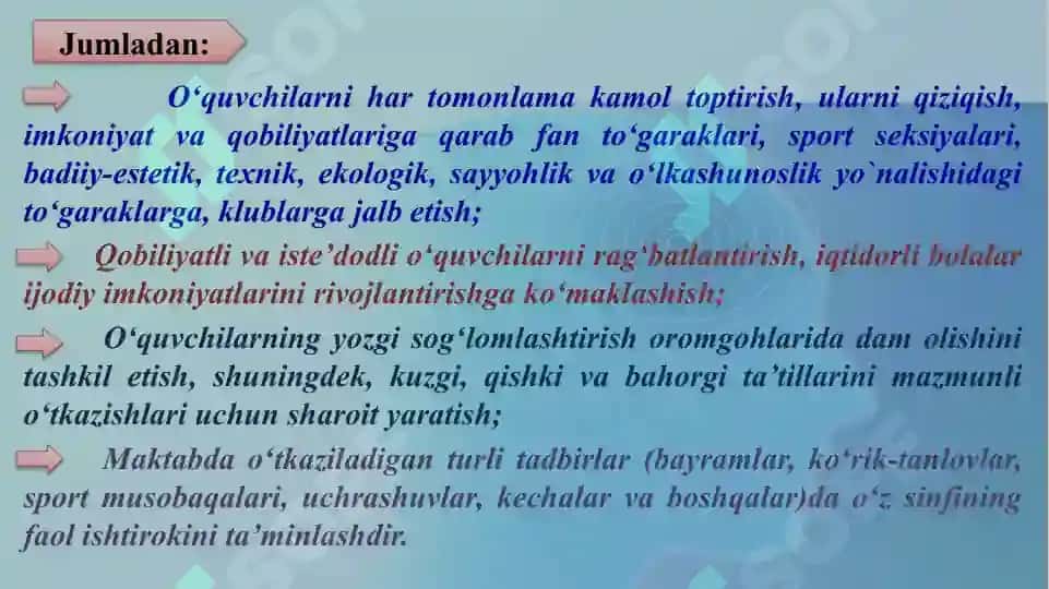 Maktabdagi tarbiyaviy ishlar tizimida boshlang‘ich sinf rahbarining faoliyati. 8