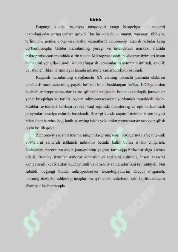 Zamonaviy raqamli tizimlar va ularning mikroprotsessorli boshqaruvi 2