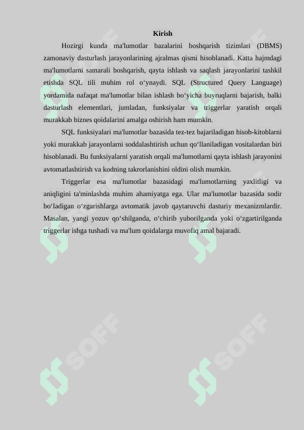 SQLda funksiyalar yaratish. SQLda triggerlar yaratish 3