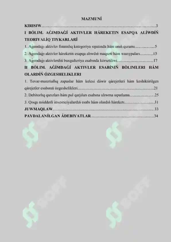 Aǵımdaǵı aktivler háreketin esapqa alıw KURS JUMISI ANIQ OTEDI 2