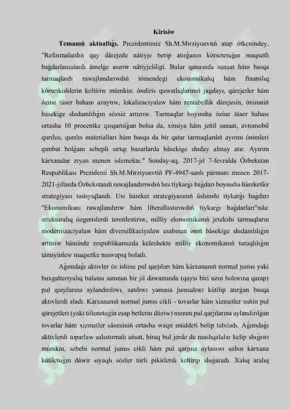 Aǵımdaǵı aktivler háreketin esapqa alıw KURS JUMISI ANIQ OTEDI 3