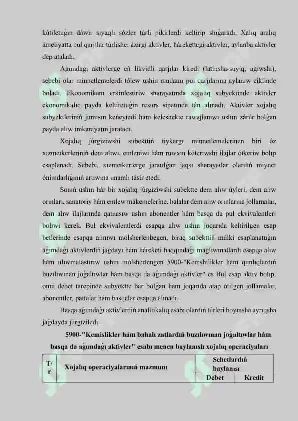 Aǵımdaǵı aktivler háreketin esapqa alıw KURS JUMISI ANIQ OTEDI 6