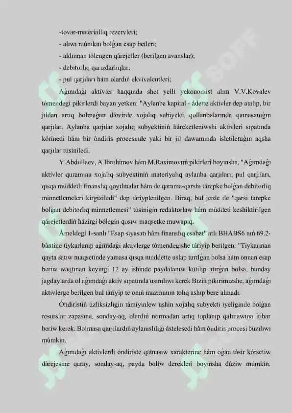 Aǵımdaǵı aktivler háreketin esapqa alıw KURS JUMISI ANIQ OTEDI 8