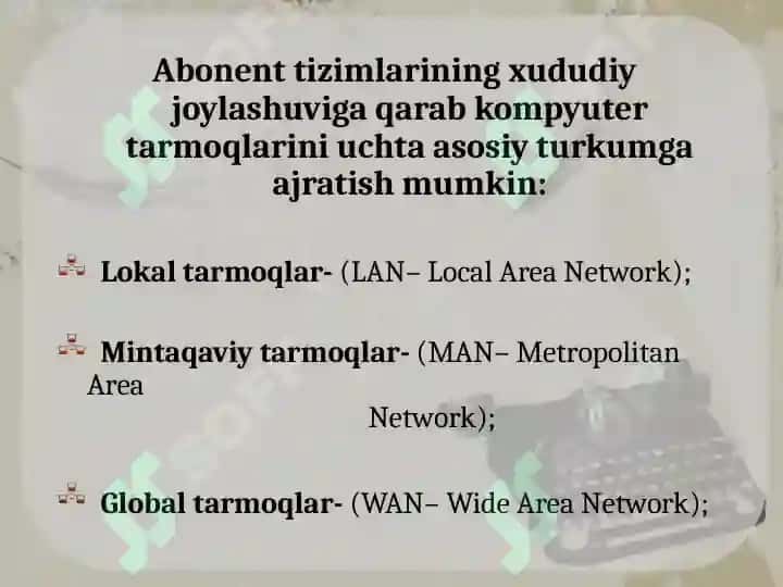 Kompyuter tarmoqlari uning asosiy tushunchalari va turlari. 7