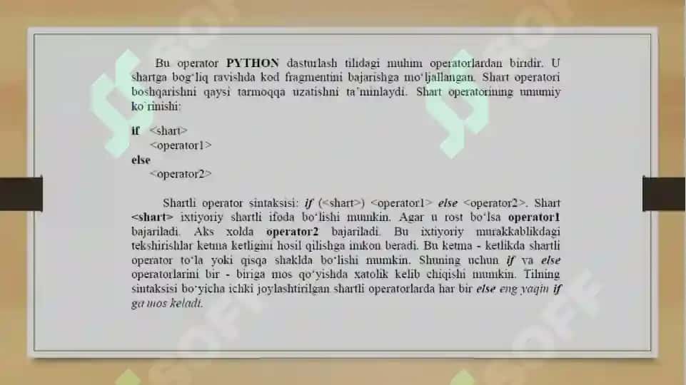 ELSE OPERATORINING SIKLLARDA ISHLATILISHI 2
