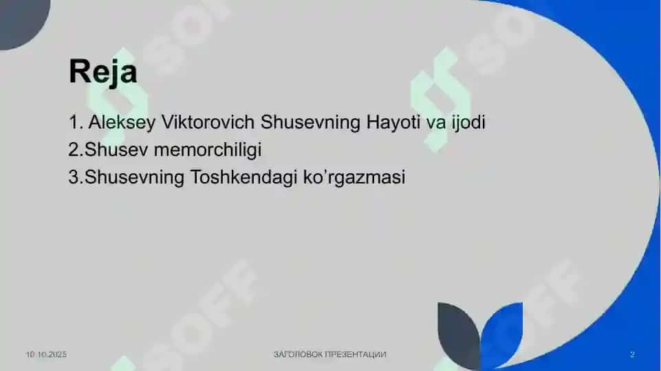 Rus arxitektori  Aleksey Viktorovich Shusevning O’zbekistondagi ijodiy faoliyati 2