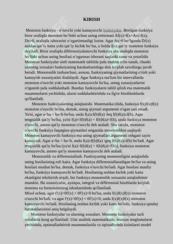 Monoton funksiyalar sinfi ularning xossalar 3