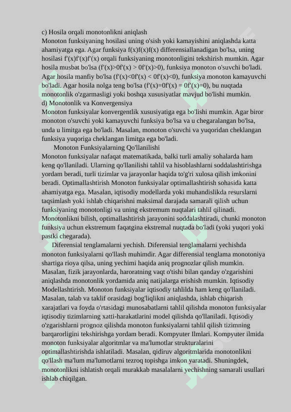Monoton funksiyalar sinfi ularning xossalar 7