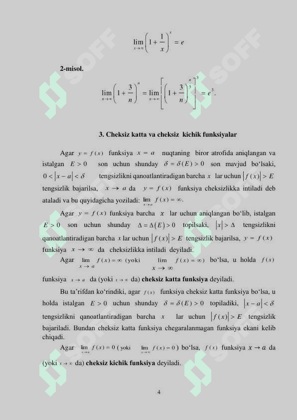1- VA 2-AJOYIB LIMITLAR. EKVIVALENT CHEKSIZ KICHIK  FUNKSIYALAR. CHEKSIZ KICHIK FUNKSIYALARNI  TAQQOSLASH. 4