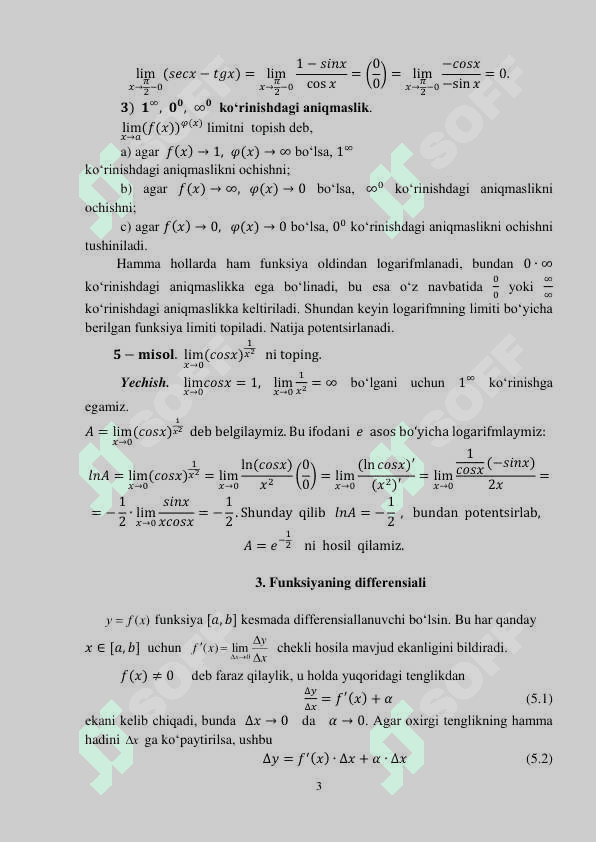 LOPITAL QOIDASI. FUNKSIYANING DIFFЕRЕNSIALI.  DIFFЕRЕNSIAL HISOBNING ASOSIY TEOREMALAR 3