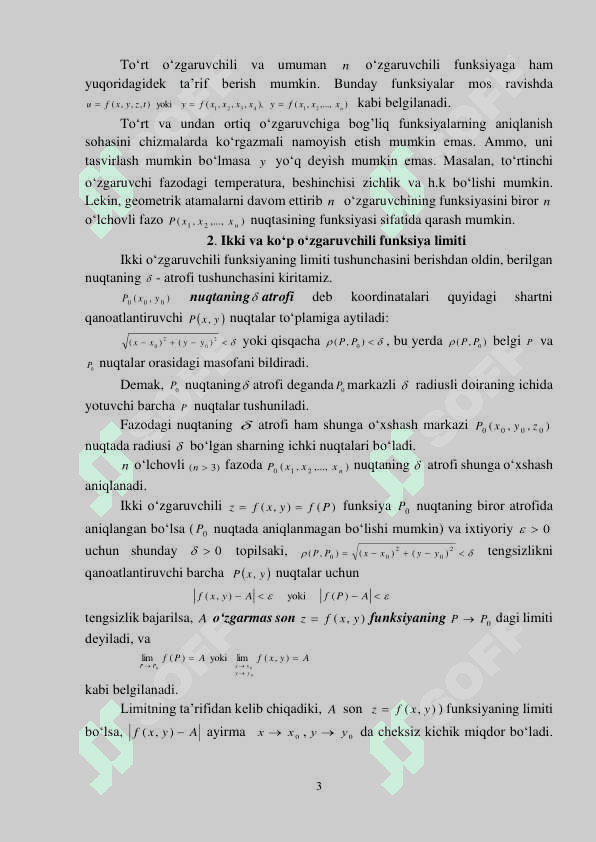 IKKI ARGUMENTLI FUNKSIYA NI ANIQLANISH SOHASI,  GRAFIGI, LIMITI VA UZLUKSIZLIGI. XUSUSIY HOSILALAR 3