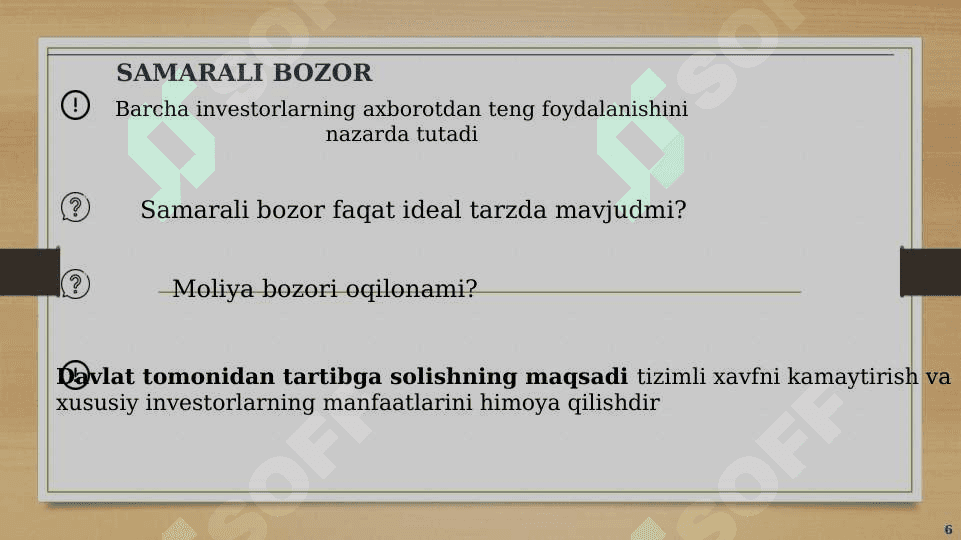 Moliyaviy bozorlarni tahlil qilish. 6