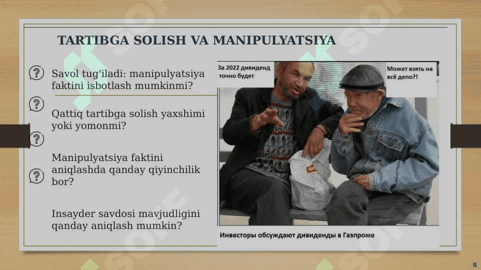 Moliyaviy bozorlarni tahlil qilish. 8