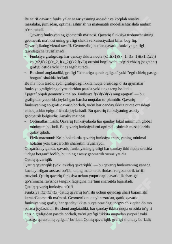 Qavariq funksiyalar sinfi. Ularning xossalari 7