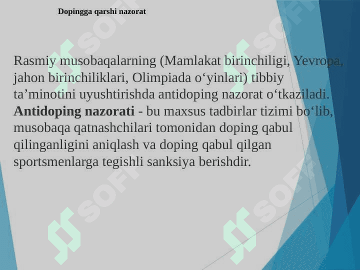 Antidoping nazorati. Jins nazorati. Sport tibbiyoti va paraalimpiya. 2