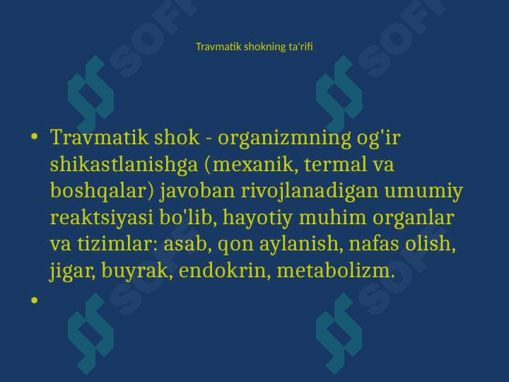 Travmatik shok. Uzoq muddatli siqilish sindromi . 4
