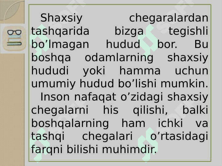 4-sinf tarbiya Shaxsiy chegaralar mavzusida dars taqdimoti 4