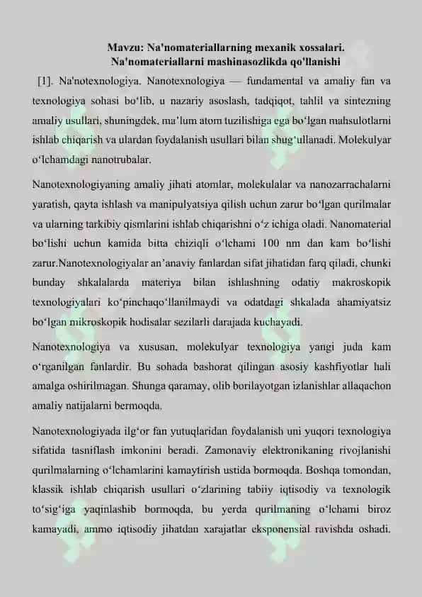 Na'nomateriallarning mexanik xossalari Na'nomateriallarni mashinasozlikda qo'llanishi 2