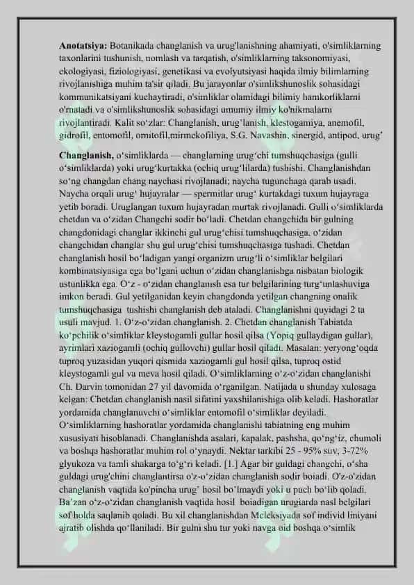 Changlanish va urug‘lanishning ahamiyati 2