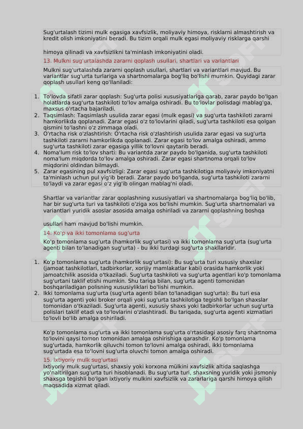 Sug'urta yakuniy test savollari va javoblari bilan 7