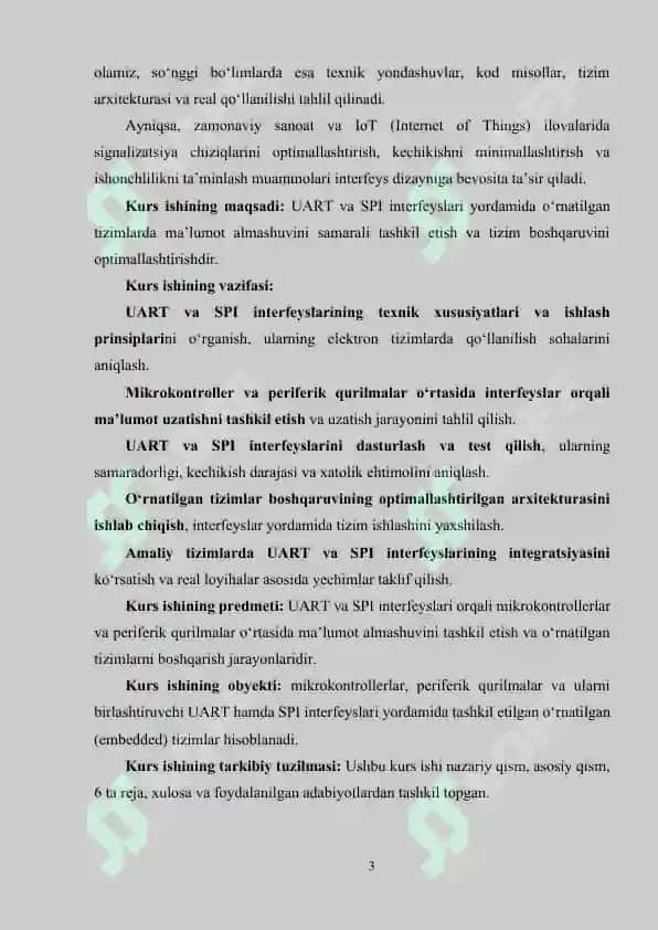 UARTS VA SPI INTERFEYSLARI ASOSIDA O‘RNATILGAN TIZIMLARNI BOSHQARISH 3