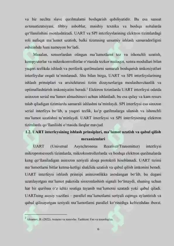 UARTS VA SPI INTERFEYSLARI ASOSIDA O‘RNATILGAN TIZIMLARNI BOSHQARISH 6