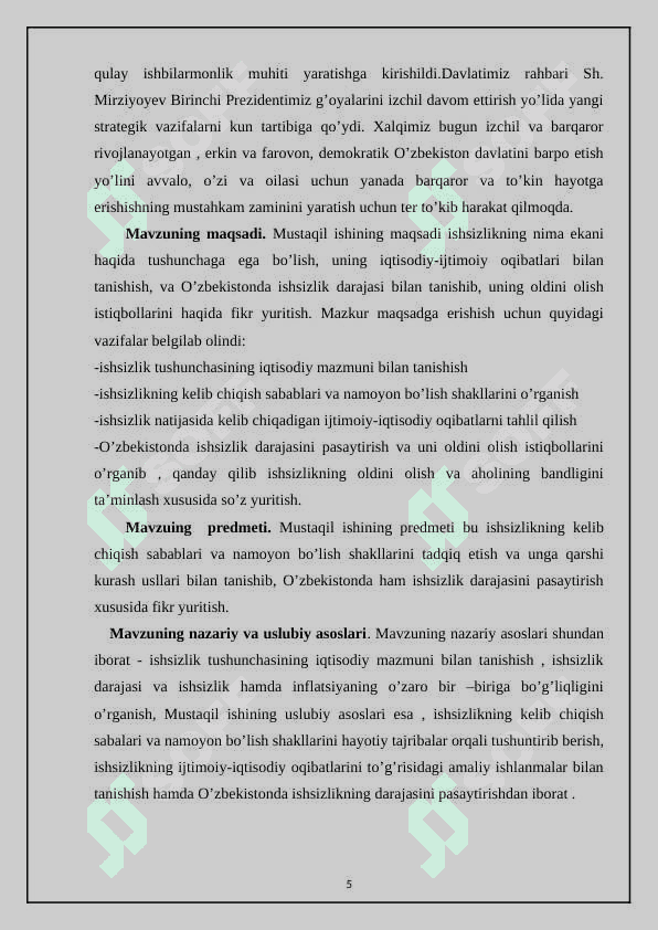Bandlik va ishsizlik, ularning darajalari va turlari . 5