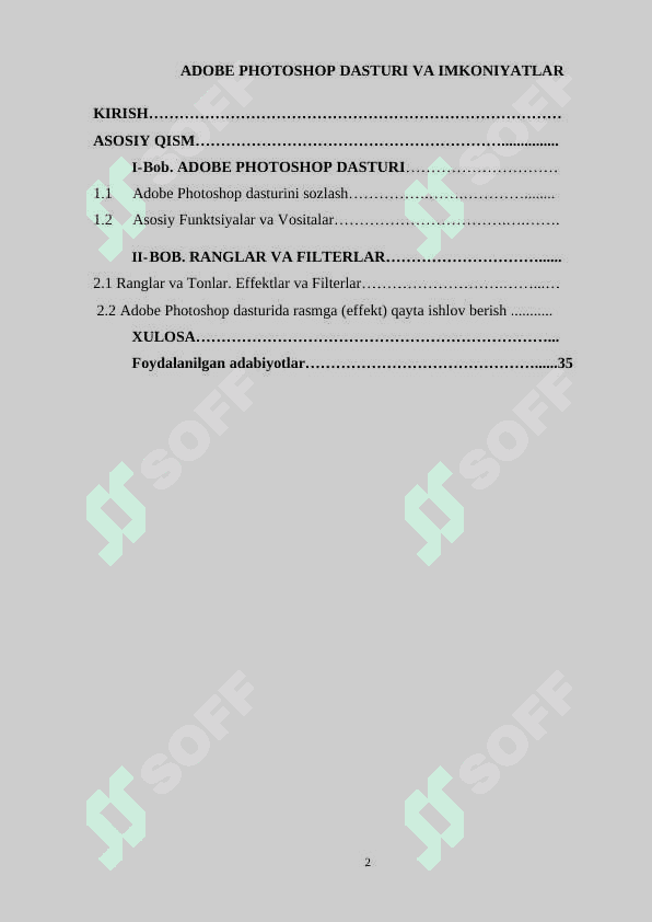ADOBE PHOTOSHOP DASTURI VA IMKONIYATLAR 2
