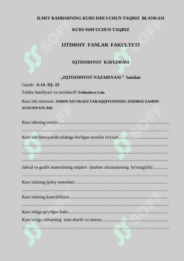 JAHON XOʻJALIGI TARAQQIYOTINING XOZIRGI ZAMON XUSUSIYATLARI 2