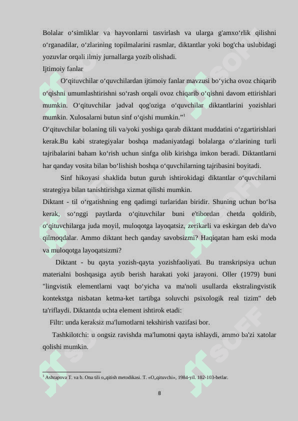 Boshlang'ich sinflarda ta’limiy diktant va uni tashkil etish 8