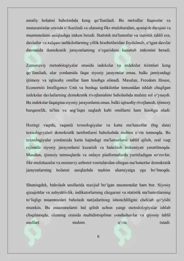 ZAMONAVIY DEMOKRATIK TARTIBOTLARNI BAHOLASH USULLARI 6
