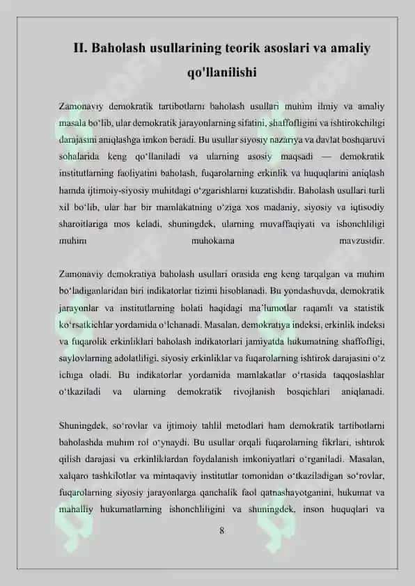 ZAMONAVIY DEMOKRATIK TARTIBOTLARNI BAHOLASH USULLARI 8