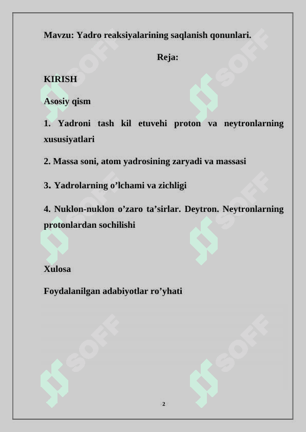 Yadro reaksiyalarining saqlanish qonunlari. 2