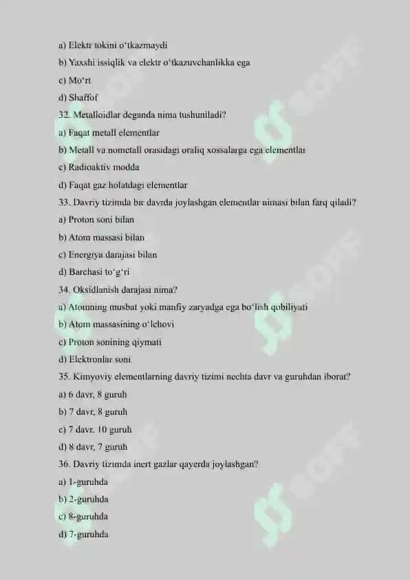 7-sinf Kimyo – 26–50-testlar (III–IV boblar asosida) 2