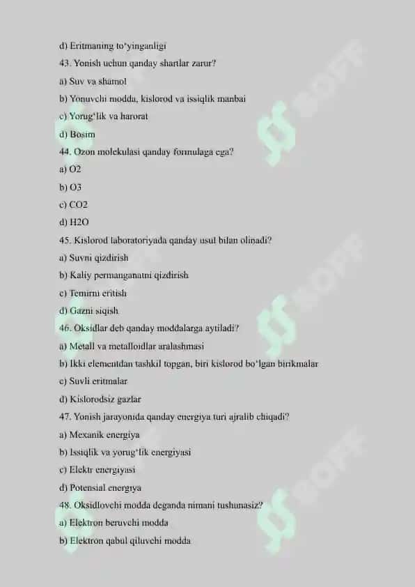 7-sinf Kimyo – 26–50-testlar (III–IV boblar asosida) 4