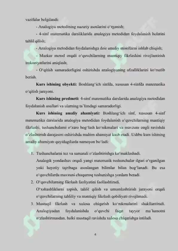 BOSHLANG‘ICH SINFLARDA MATEMATIKA DARSIDA ANALOGIYA TEXNOLOGIYASI 4