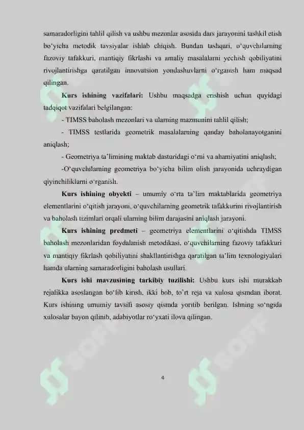 TIMSS Baholash Mezoni va Geometriya Elementlari Oʻqitishning Nazariy Asoslari 4
