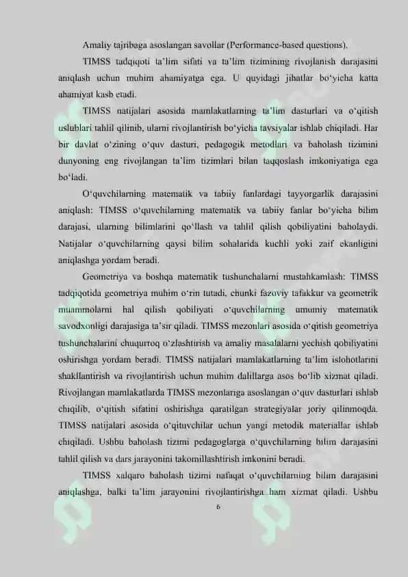 TIMSS Baholash Mezoni va Geometriya Elementlari Oʻqitishning Nazariy Asoslari 6