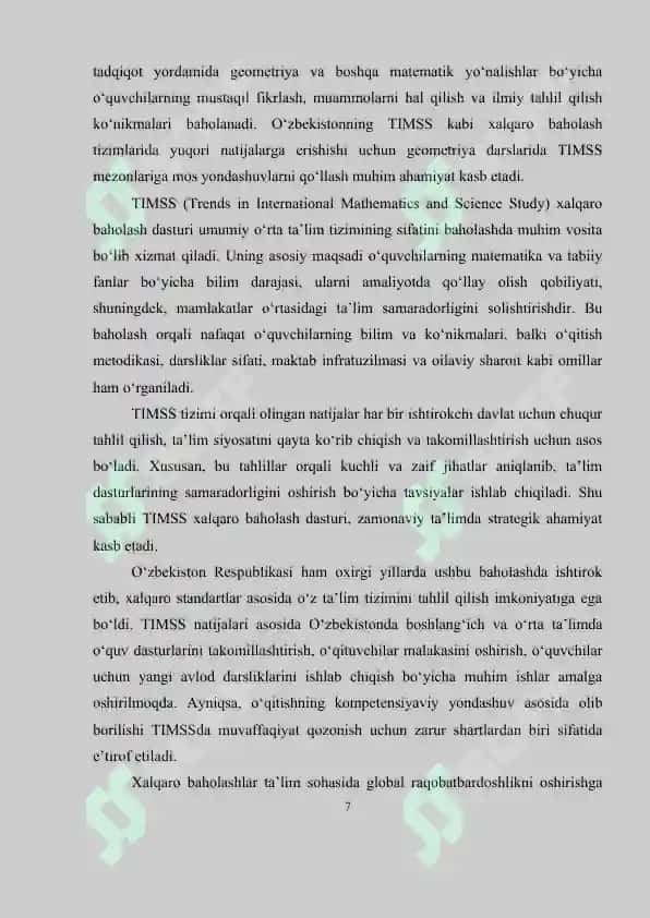 TIMSS Baholash Mezoni va Geometriya Elementlari Oʻqitishning Nazariy Asoslari 7