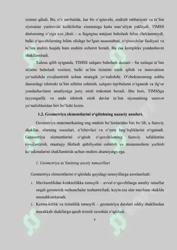 TIMSS Baholash Mezoni va Geometriya Elementlari Oʻqitishning Nazariy Asoslari 8
