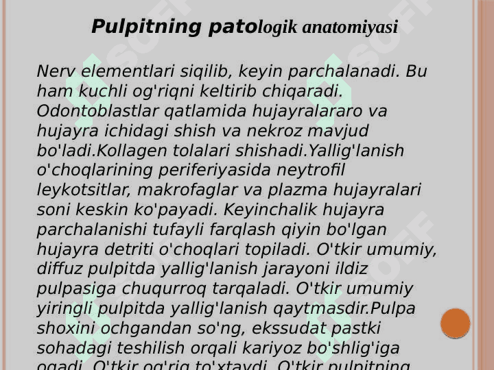 Pulpitlarning patologik
 anatomiyasi 4