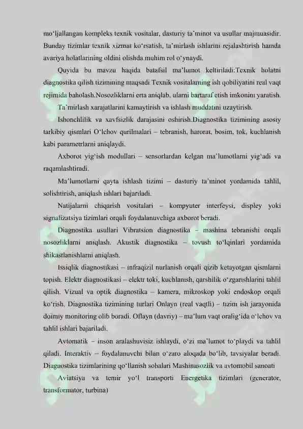 TEXNIK HOLATINI DIAGNOSTIKA QILISH TIZIMLARI 3