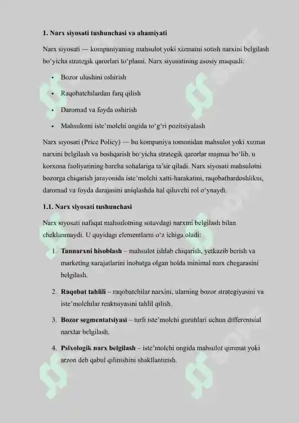 “YANGI MAHSULOT UCHUN NARX SIYOSATINI ISHLAB CHIQISH” 7