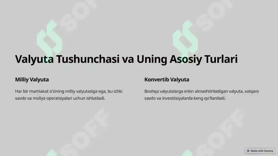Valyutalarning Dunyo Iqtisodiyotidagi O'rni 2