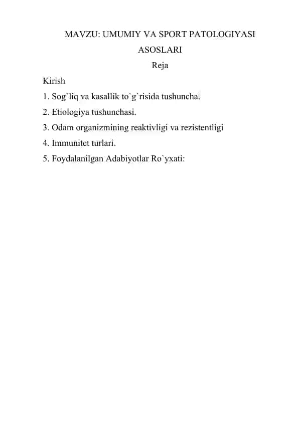 SPORT PATOLOGIYASI ASOSLARI