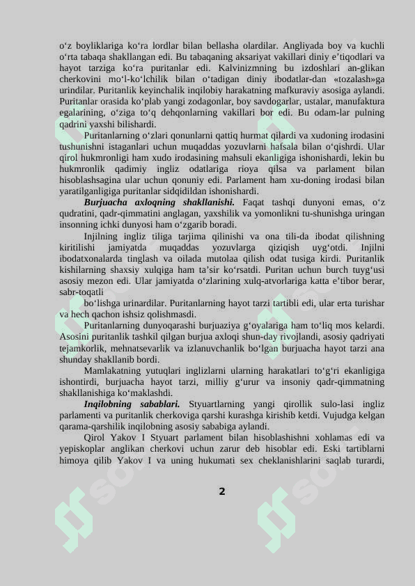 ANGLIYADA KAPITALIZMNING G’ALABA QILISHI VA INGLIZ BURJUA INQILOBI 2