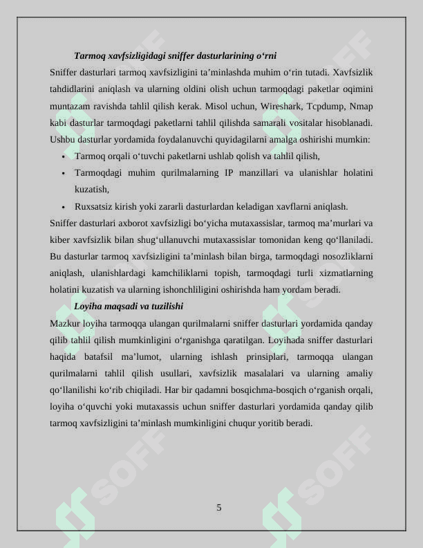 “Tarmoqqa ulangan qurilmalarni sniffer dasturlari yordamida tahlillash” 5